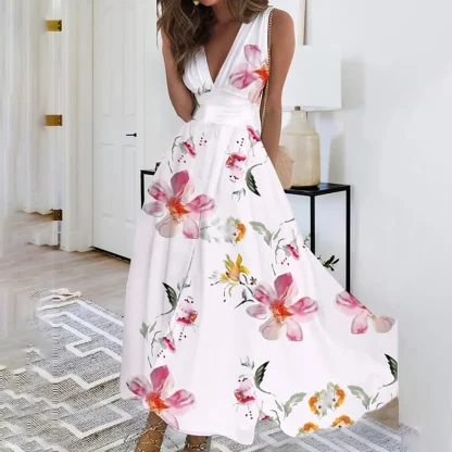 Sleeveless V-neck Floral Dresses - Image 2