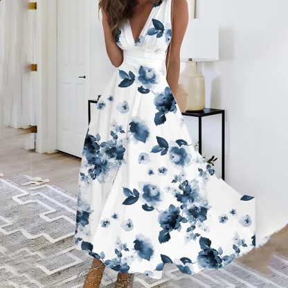 Sleeveless V-neck Floral Dresses