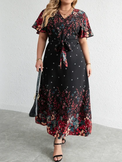 Bell Short Sleeve Floral Dress