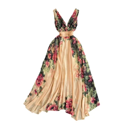 Chic V-neck Flowy Floral Dress - Image 5