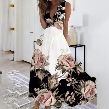Sleeveless V-neck Floral Dresses - Image 5