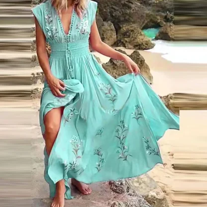 V-neck Smocked Floral Dress - Image 3