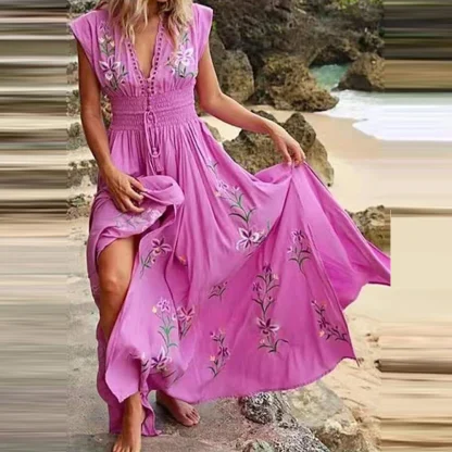 V-neck Smocked Floral Dress