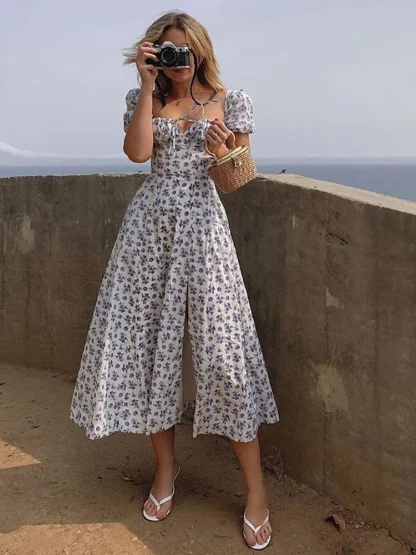 Elegant Puff Sleeve Floral Dress - Image 2