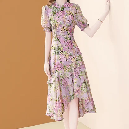 Asymmetrical Hem Floral Dress - Image 2