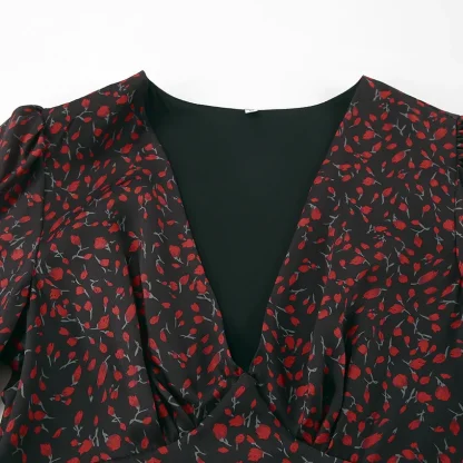 Deep V-neck Long Sleeve Floral Dress - Image 6