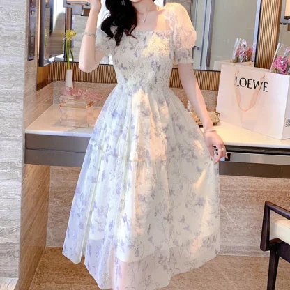 Puff Sleeve Aesthetic Floral Dress