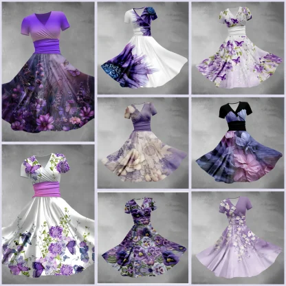 V-neck Flowy Floral Dresses - Image 3