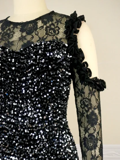 Sequin Long Sleeve Floral Dress - Image 7