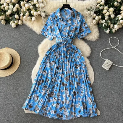A-line Pleated Floral Dresses - Image 4
