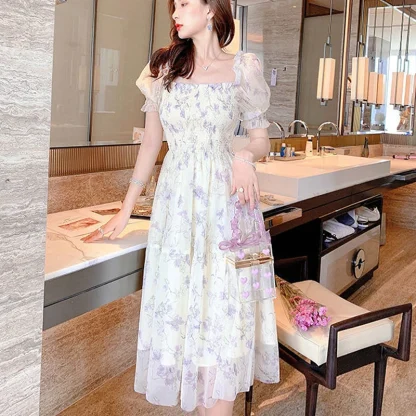 Puff Sleeve Aesthetic Floral Dress - Image 5