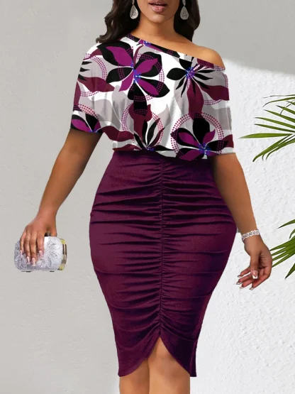 Ruched Bodycon Floral Dress - Image 2