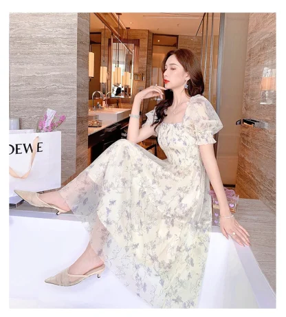 Puff Sleeve Aesthetic Floral Dress - Image 7