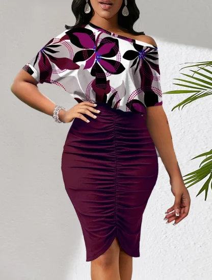 Ruched Bodycon Floral Dress