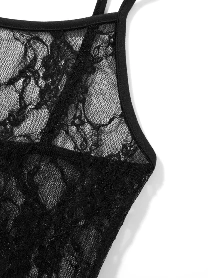 Black Sheer Lace Floral Dress - Image 5