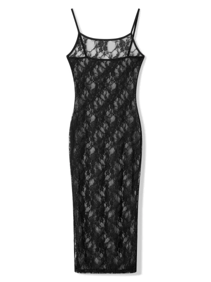Black Sheer Lace Floral Dress - Image 2