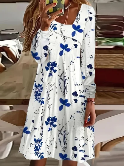 Asymmetrical Collar Floral Dress