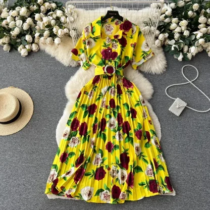 A-line Pleated Floral Dresses - Image 2