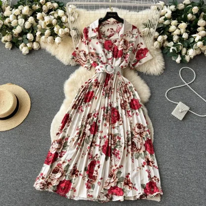 A-line Pleated Floral Dresses - Image 3