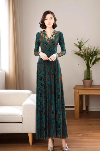 Elegant V-neck Maxi Floral Dress