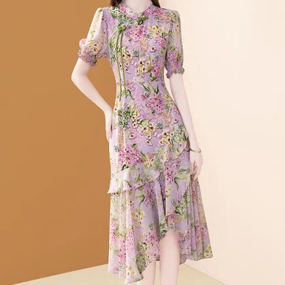 Asymmetrical Hem Floral Dress - Image 3