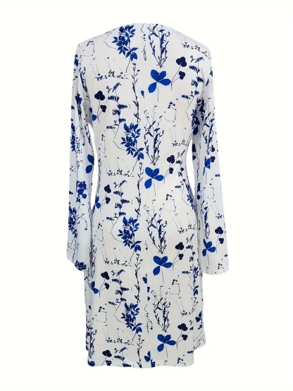 Asymmetrical Collar Floral Dress - Image 2