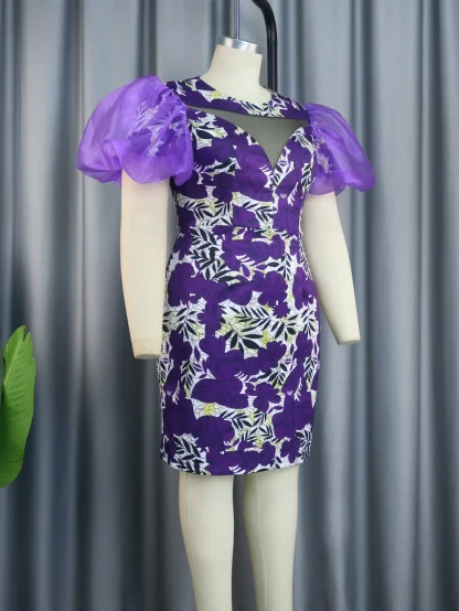 Puff Short Sleeve Floral Dress - Image 3