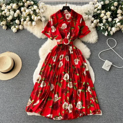 A-line Pleated Floral Dresses