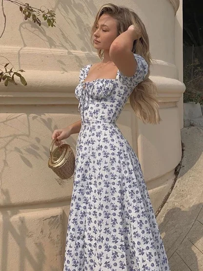 Elegant Puff Sleeve Floral Dress - Image 3