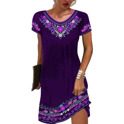 Casual Short Sleeve Floral Dress - Image 5