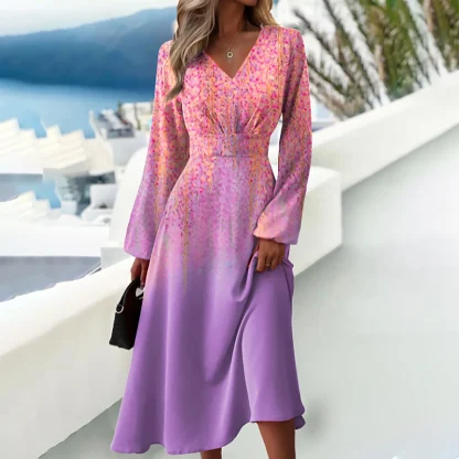 V-neck Midi Floral Dresses - Image 3