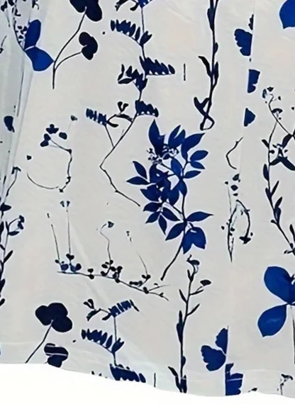 Asymmetrical Collar Floral Dress - Image 5