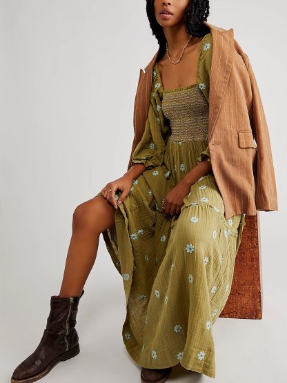 Square Neck Modest Floral Dresses