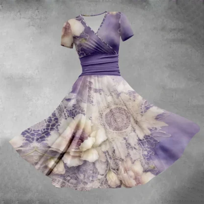 V-neck Flowy Floral Dresses - Image 2
