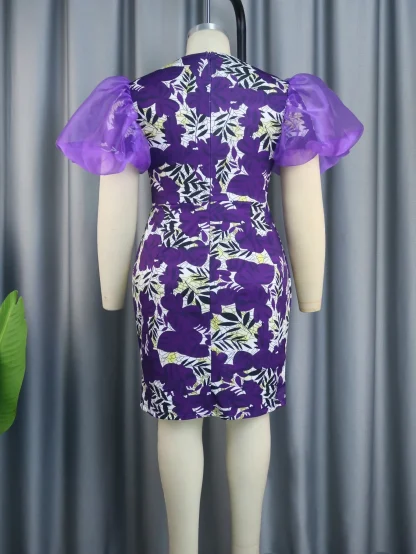 Puff Short Sleeve Floral Dress - Image 4