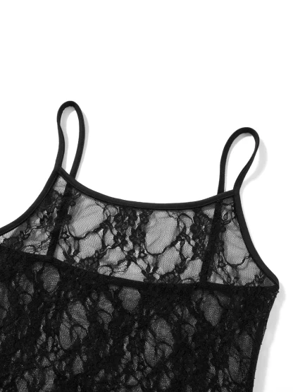 Black Sheer Lace Floral Dress - Image 6