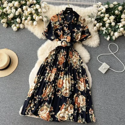 A-line Pleated Floral Dresses - Image 5
