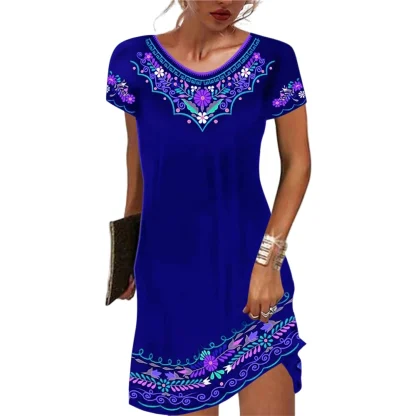 Casual Short Sleeve Floral Dress - Image 6