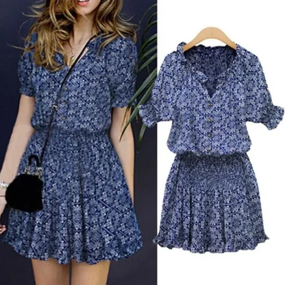 Elastic Waist V-neck Floral Dress - Image 2