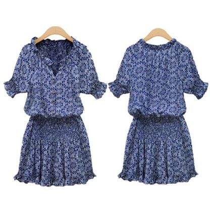 Elastic Waist V-neck Floral Dress - Image 6