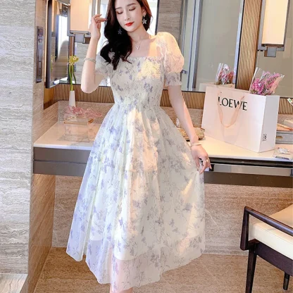Puff Sleeve Aesthetic Floral Dress - Image 3