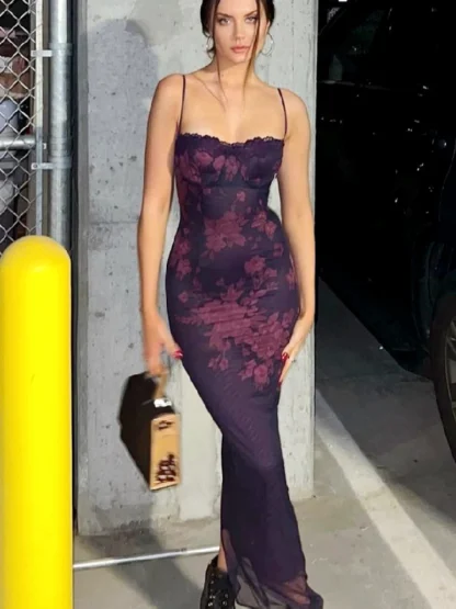 Elegant Purple Bodycon Floral Dress