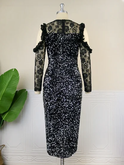 Sequin Long Sleeve Floral Dress - Image 4
