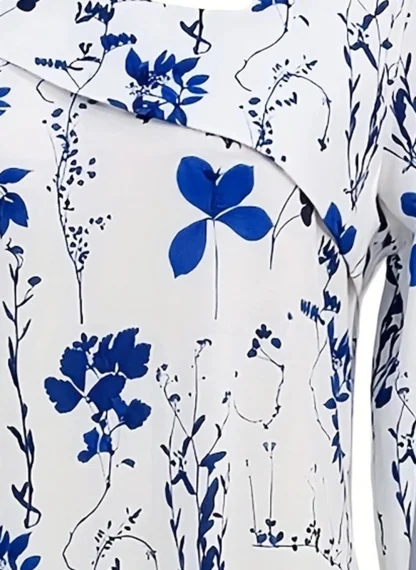 Asymmetrical Collar Floral Dress - Image 4
