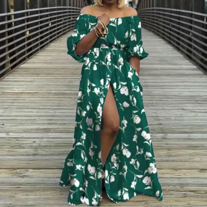 Off-shoulder High Slit Floral Dresses - Image 3