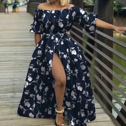 Off-shoulder High Slit Floral Dresses - Image 2