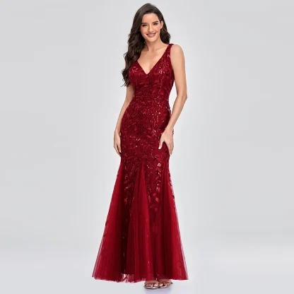 Elegant V-neck Mermaid Floral Dress - Image 3