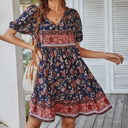 V-neck Boho-style Floral Dresses - Image 2