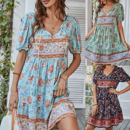 V-neck Boho-style Floral Dresses - Image 4