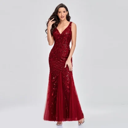 Elegant V-neck Mermaid Floral Dress - Image 2